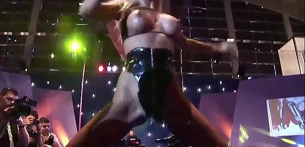  hot babe masturbating on public stage